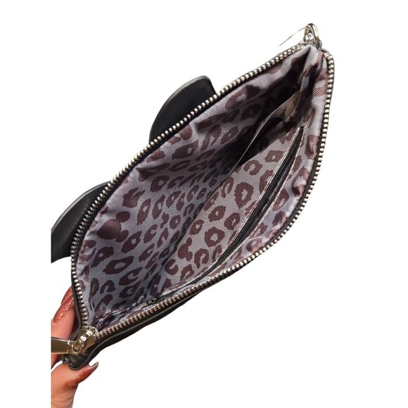 NWT Disney Minnie‎ Mouse Gray Wristlet Bag With Leopard Bow & Ears - Picture 3 of 3